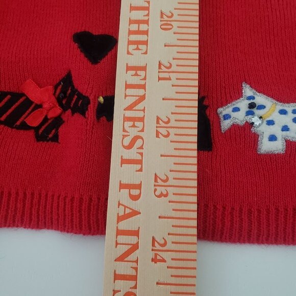 Berek Dog Cardigan Red Knit Cotton Blend V Neck Sweater Womens Size Large - Picture 15 of 15